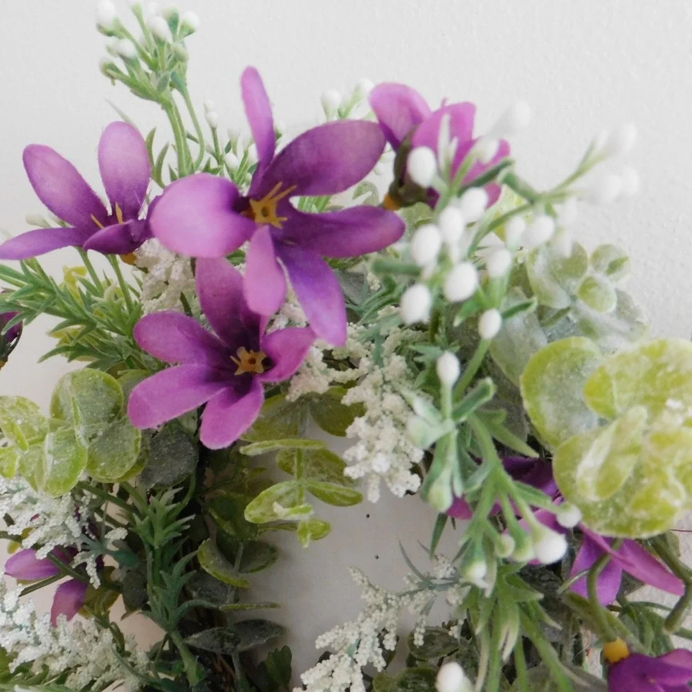 Dusty Miller Mini Wreath‎ Eucalyptus Purple Flowers Candle Ring